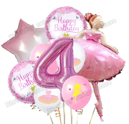 1 Set Pink Ballerina Ballet Dancer Girls Foil Helium Balloons Girl's First 2 3 4 5 6th Happy Birthday Party Decorations Supplies