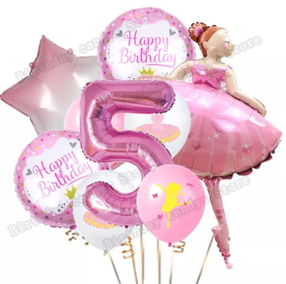 1 Set Pink Ballerina Ballet Dancer Girls Foil Helium Balloons Girl's First 2 3 4 5 6th Happy Birthday Party Decorations Supplies