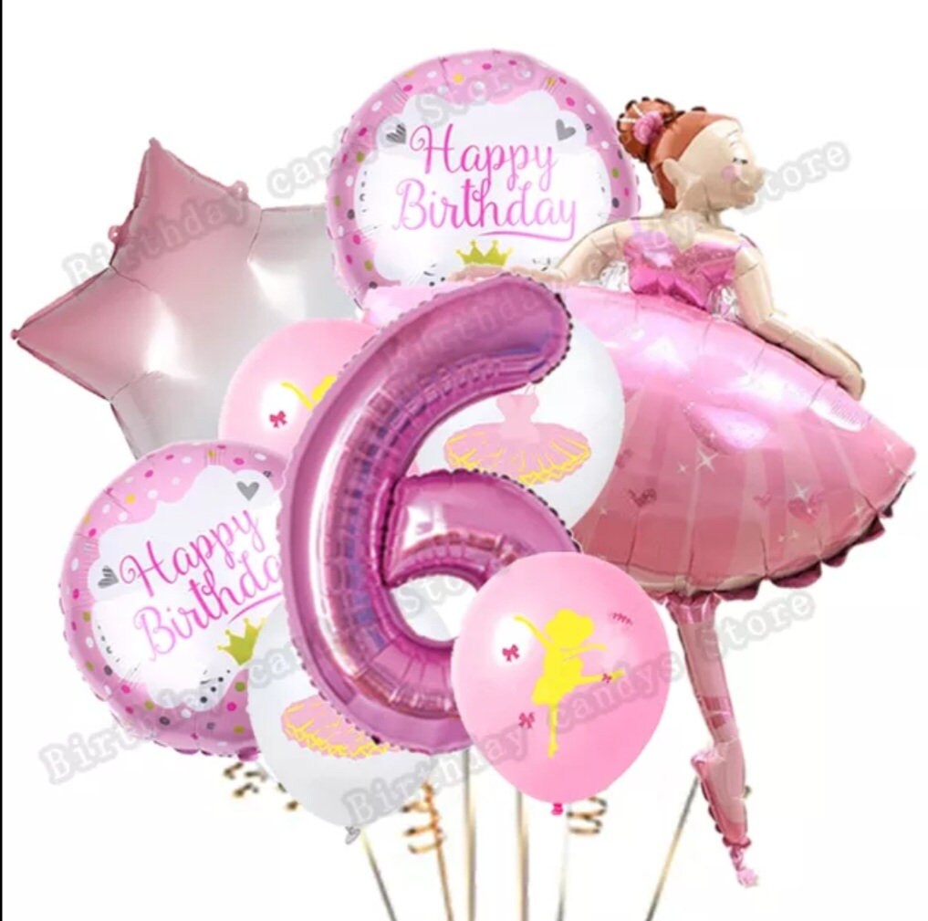 1 Set Pink Ballerina Ballet Dancer Girls Foil Helium Balloons Girl's First 2 3 4 5 6th Happy Birthday Party Decorations Supplies