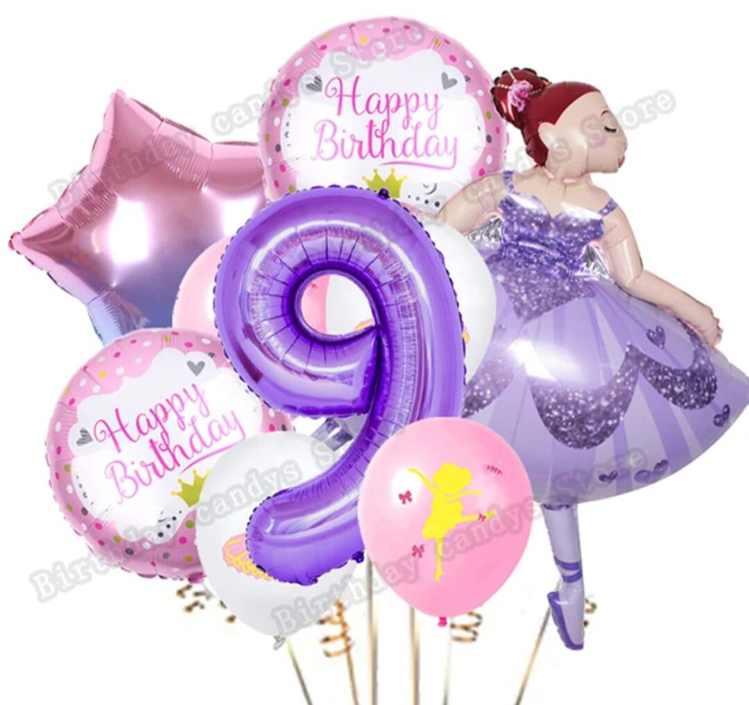 1 Set Purple Ballerina Ballet Dancer Girls Foil Helium Balloons Girl's 1st 2 3 4 5 6th Happy Birthday Party Decorations Supplies