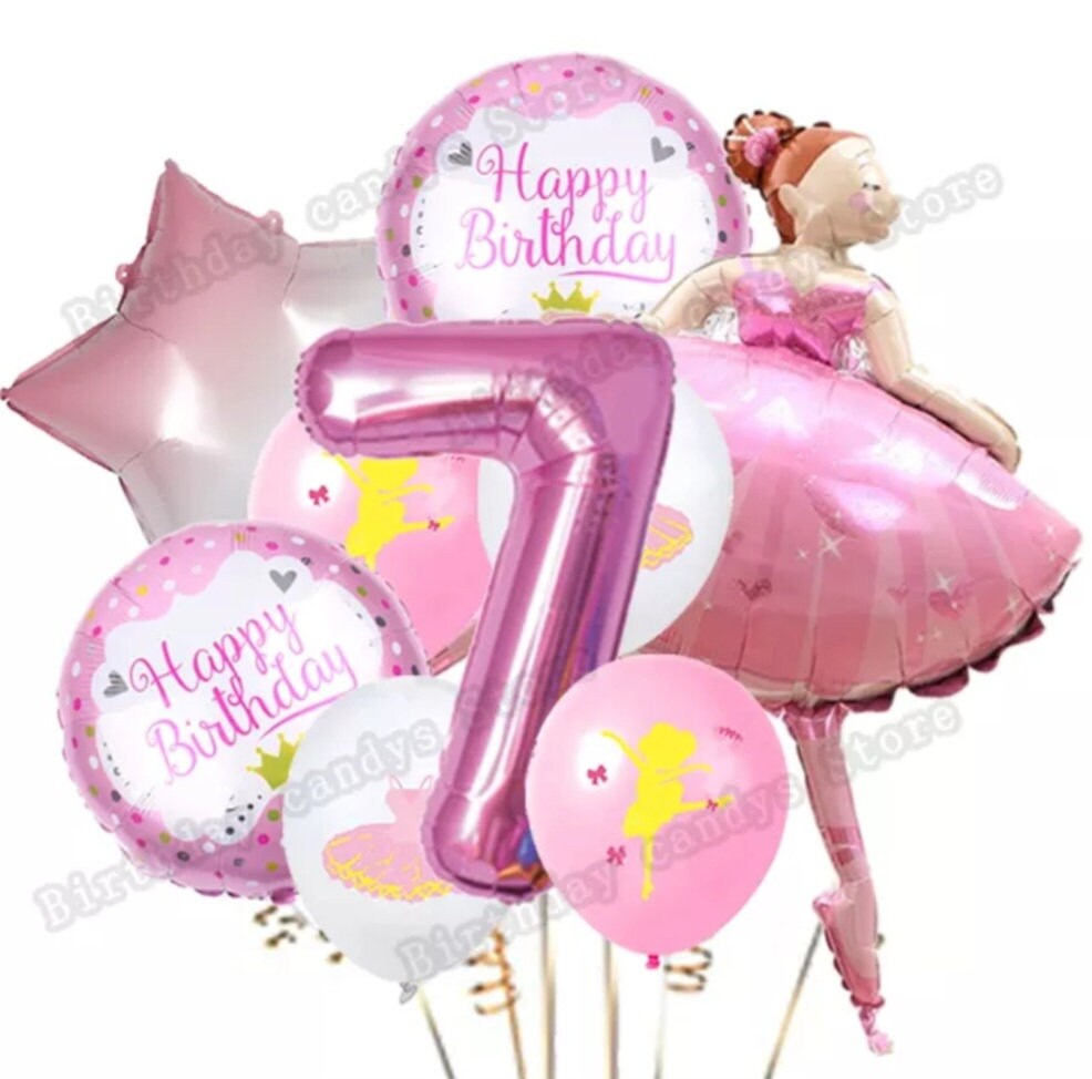 1 Set Pink Ballerina Ballet Dancer Girls Foil Helium Balloons Girl's First 2 3 4 5 6th Happy Birthday Party Decorations Supplies