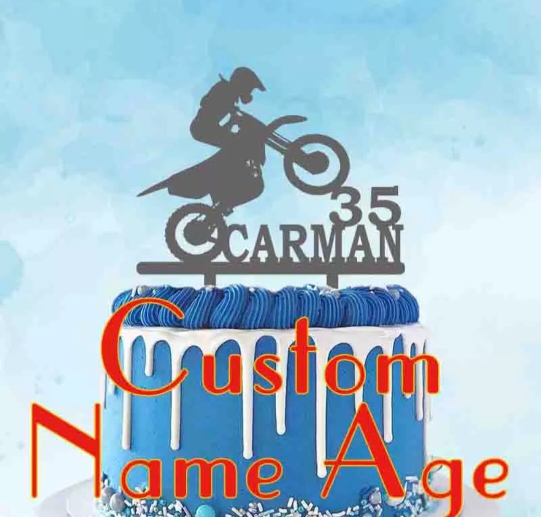 Motocross Dirt Bike Biker Personalized Birthday Cake Topper Custom Name Age Sweet 16 For Birthday Party Cake Decoration Topper