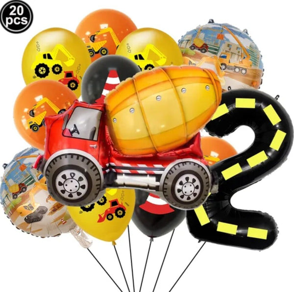 20pcs/set Construction Party Balloon Excavator Truck Balloon Inflatable Balloons Boy's Construction Birthday Party Decoration