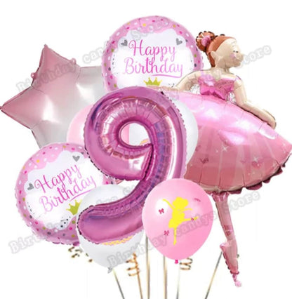 1 Set Pink Ballerina Ballet Dancer Girls Foil Helium Balloons Girl's First 2 3 4 5 6th Happy Birthday Party Decorations Supplies