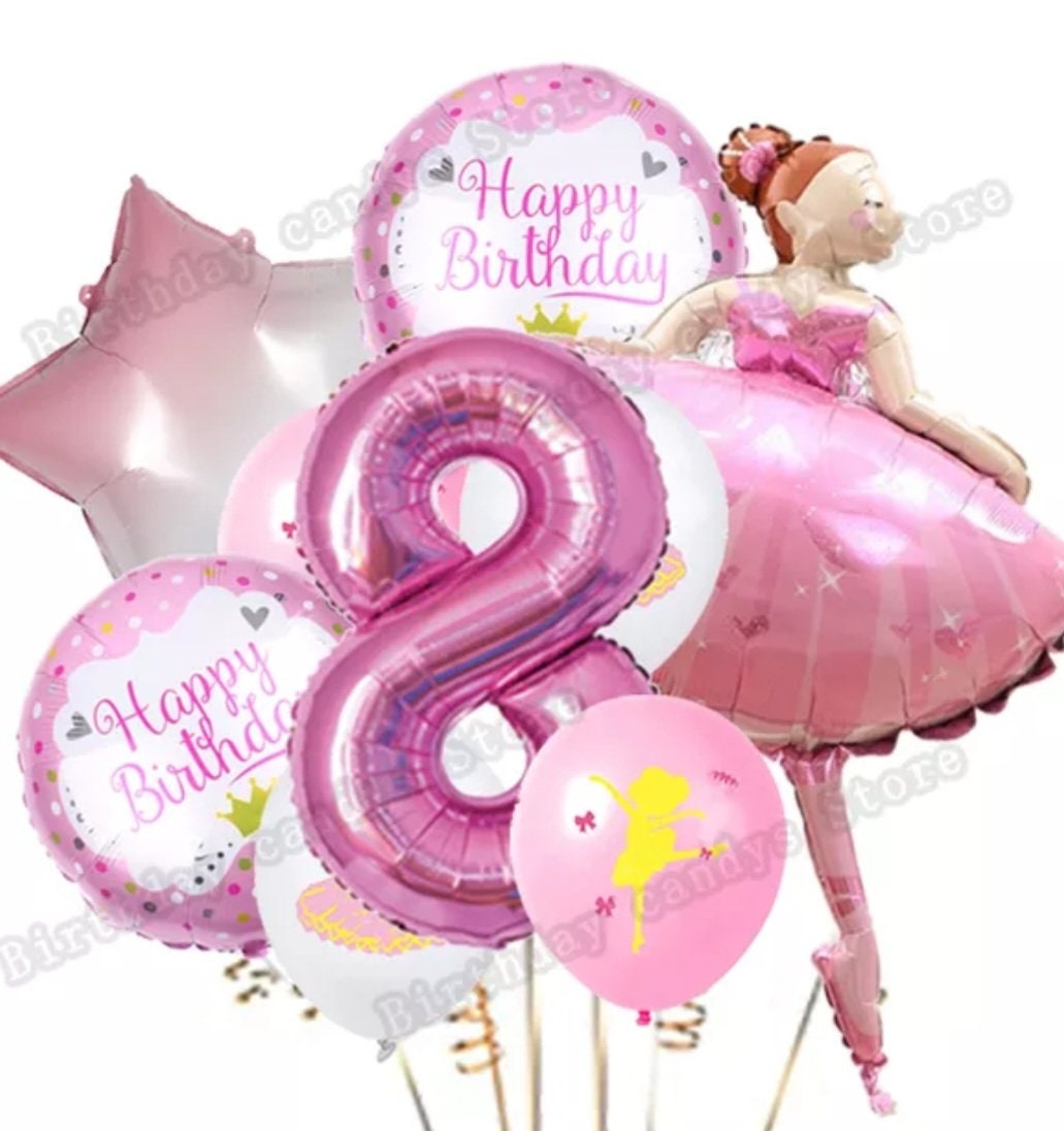 1 Set Pink Ballerina Ballet Dancer Girls Foil Helium Balloons Girl's First 2 3 4 5 6th Happy Birthday Party Decorations Supplies