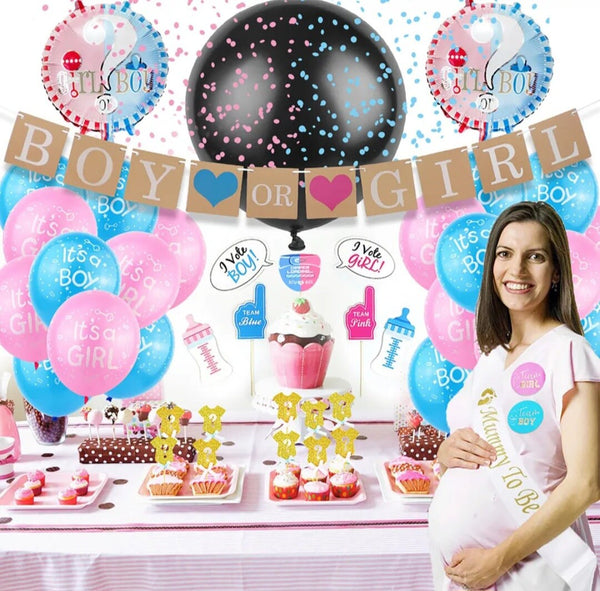 91 Piece Set Baby Gender Secret Party Decoration Balloon Boy Or Girl Balloon Package Contain Foil And Latex Balloons Photo Prop