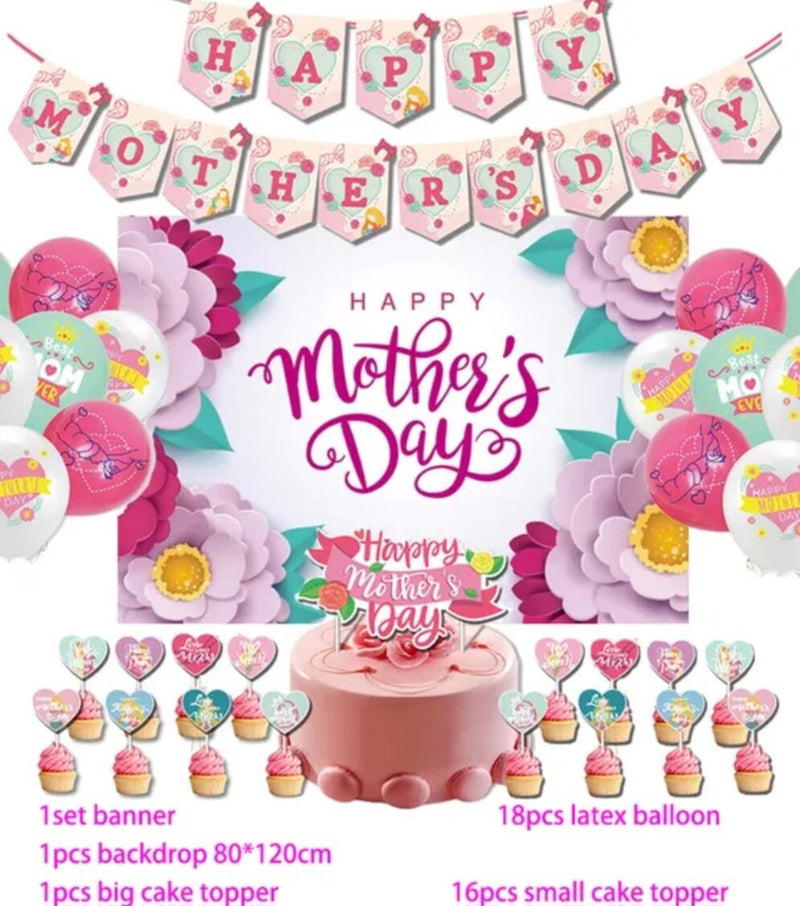Happy Mother's Day Party Decoration Balloon Backdrop Cake Topper Party Supplies Mom's Big Day