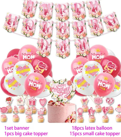 Happy Mother's Day Party Decoration Balloon Backdrop Cake Topper Party Supplies Mom's Big Day
