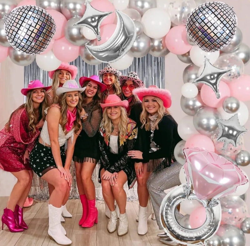 Last Disco Bachelorette Party Decorations Sliver Pink Disco Balloon Kit Western Cowgirl Bridal Shower Party Supplies