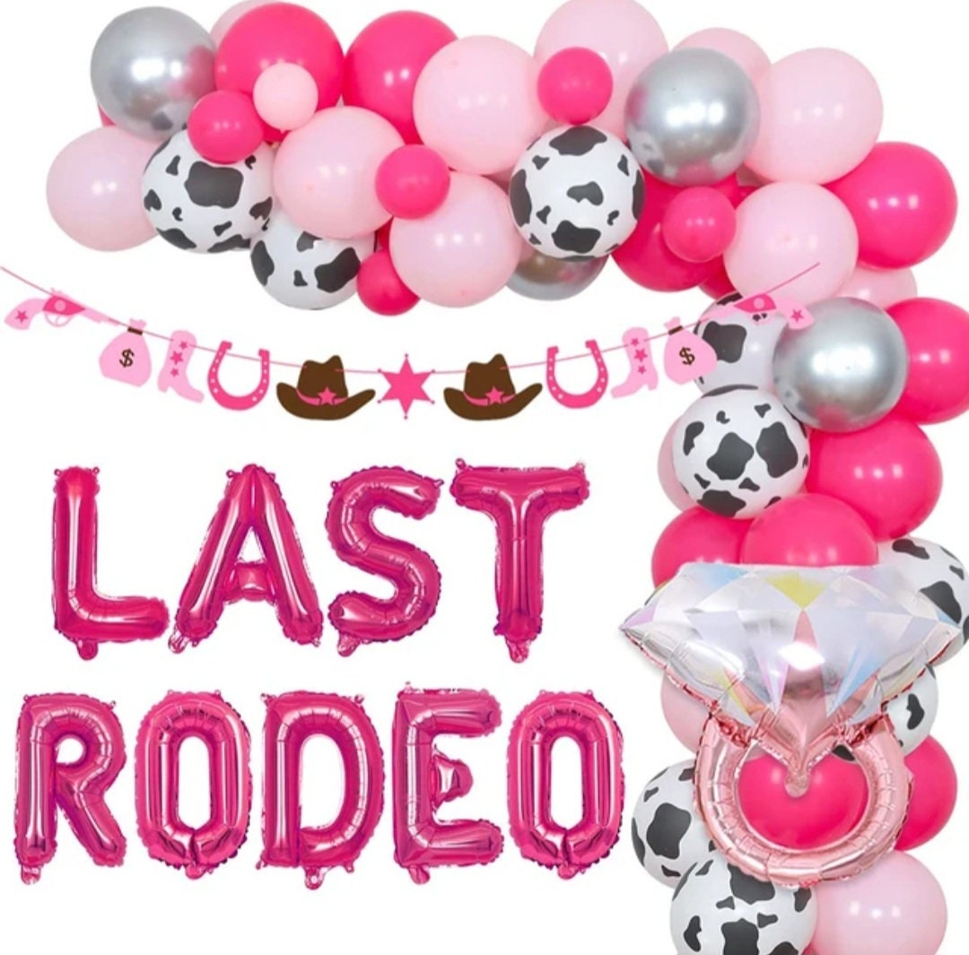 Western Theme Last Rodeo Bachelorette Party Decorations Pink Balloon Garland Kit Cowgirl Banner for Bride To Be Bridal Shower