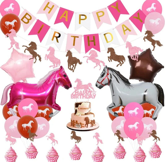 Horse Party Decorations for Girls Horse Themed Balloons Kit Happy Birthday Banner for Western Cowgirl Birthday Party Supplies