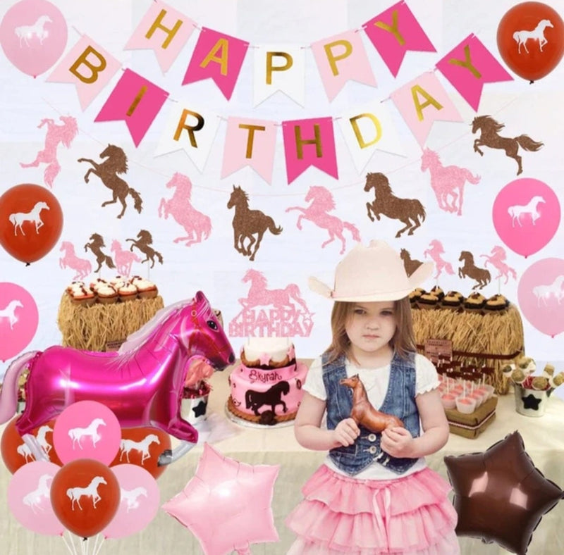 Horse Party Decorations for Girls Horse Themed Balloons Kit Happy Birthday Banner for Western Cowgirl Birthday Party Supplies