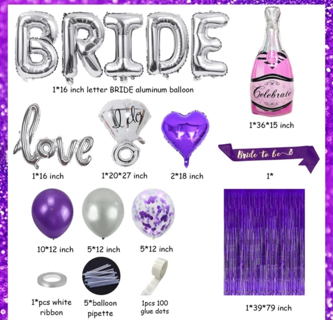 Bride To Be Theme Purple Bachelorette Party Decoration Bride Love Ring Foil Balloon Curtain Bridal Shower Supplies