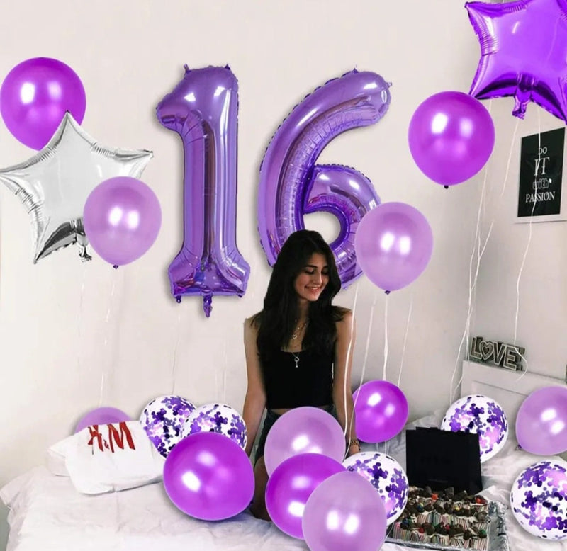 Purple 16th Birthday Decorations for Girl Sweet 16 Sash Happy 16th Birthday Cake Topper Number 16 Balloon for 16 Years Old Party