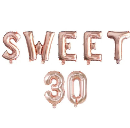 1 set Sweet 30th Birthday Theme Party Decorations Years Old 16 inch Number Foil Balloons Air Globo's Supplies
