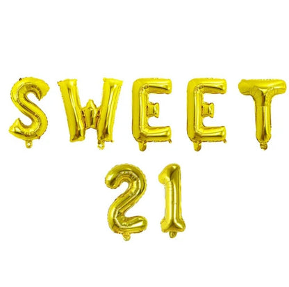 1set Sweet 21 Birthday Theme Party Decorations Years Old 16inch Number Foil Balloons Air Globo's Supplies