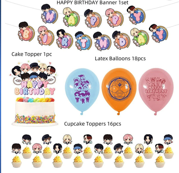 ATEEZ Birthday Decorations, KPOP ATEEZ Birthday Party Supplies Includes Banners - Cake Topper - 12 Cupcake Toppers - 18 Balloons