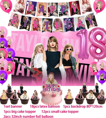 Taylor Swift  Birthday Party supply Backdrop Number Balloons Banner Girls Party
