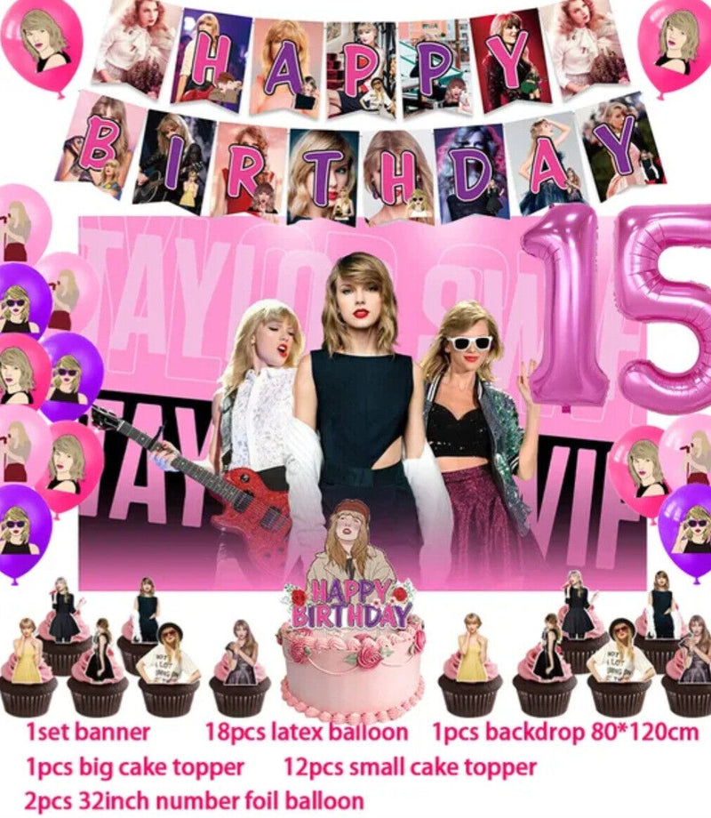Taylor Swift  Birthday Party supply Backdrop Number Balloons Banner Girls Party