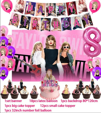 Taylor Swift  Birthday Party supply Backdrop Number Balloons Banner Girls Party