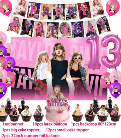 Taylor Swift  Birthday Party supply Backdrop Number Balloons Banner Girls Party