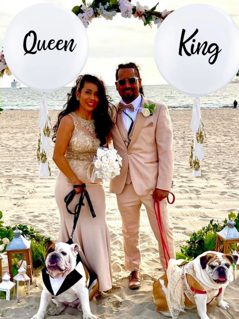 King and Queen Balloons Jumbo Size 36 inch with Gold and White Paper Tassels
