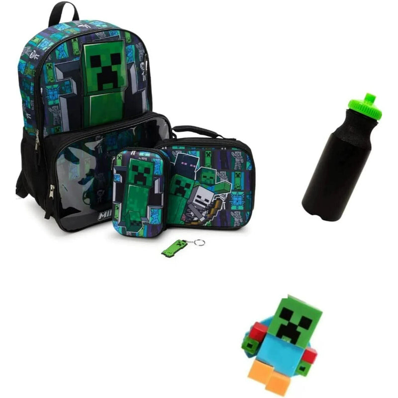 Minecraft Backpack 6 Piece Set, 17" Backpack, Lunch Box, Pencil Case, Key chain
