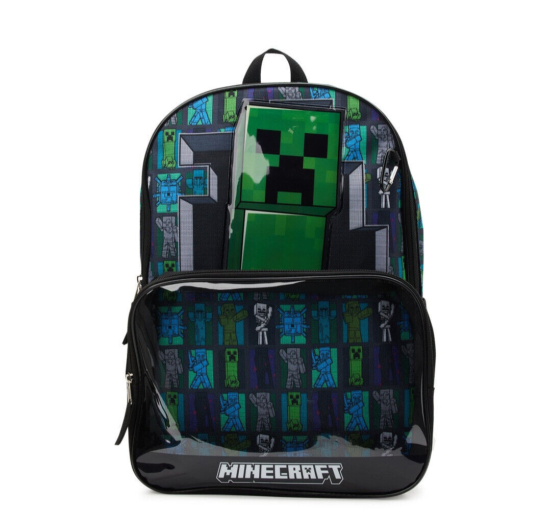 Minecraft Backpack 6 Piece Set, 17" Backpack, Lunch Box, Pencil Case, Key chain