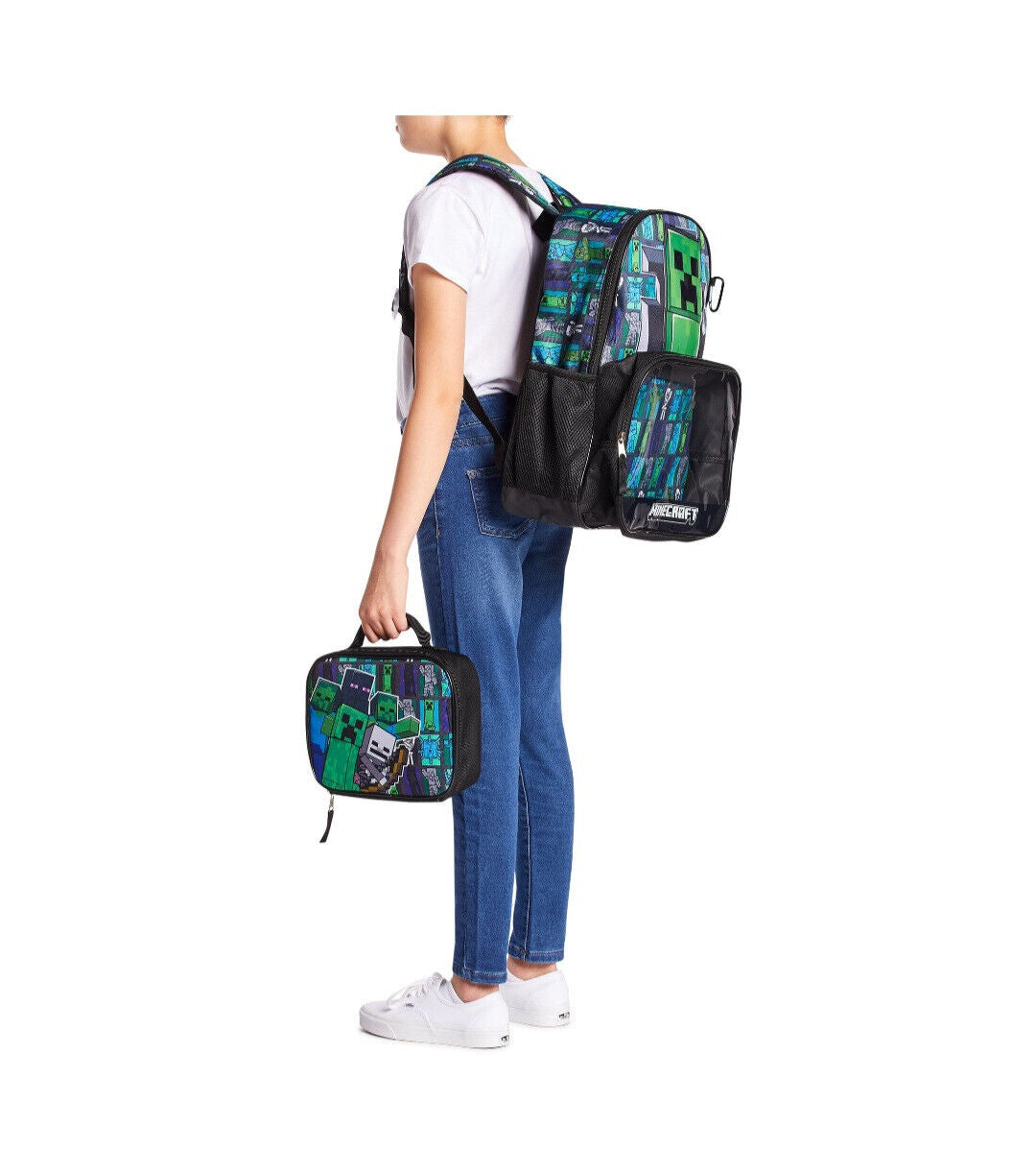 Minecraft Backpack 6 Piece Set, 17" Backpack, Lunch Box, Pencil Case, Key chain