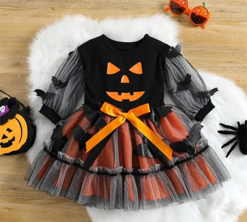 Halloween Girls Romper Dress Scary Pumpkin Jack o Lantern Birthday Party Outfit Baby Girls Cake Smash Dress Up Halloween