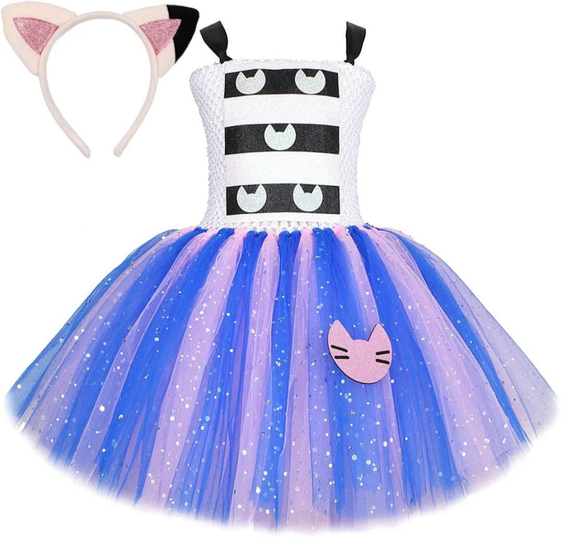 Sparkling Cats Cute Princess Cat Tutu Dress Halloween Animal Kitty Cat Holiday Birthday Outfits For Girls with Cat Ears