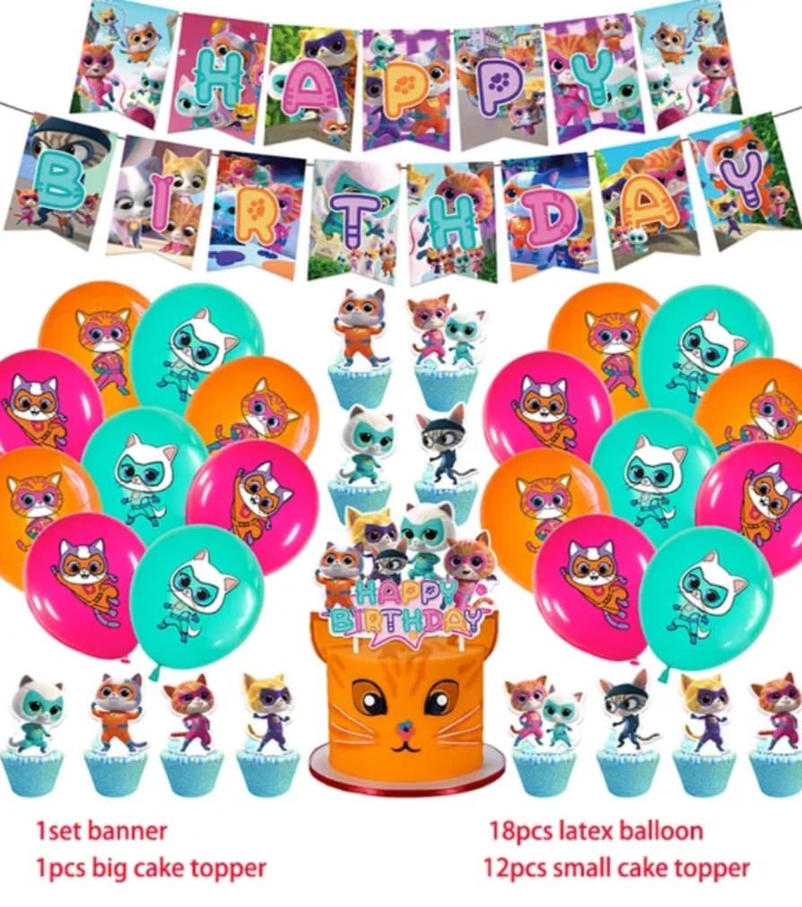 Super Kitties Party Supply Balloons Cake Topper Backdrop Tableware Plates Napkins
