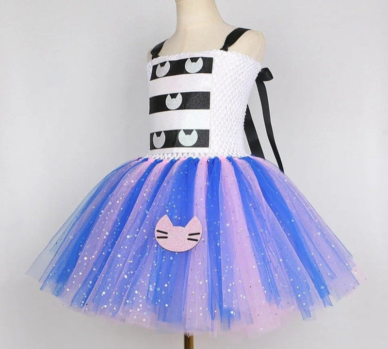 Sparkly Cat Costume Halloween Dress Up Cat Ear Headband Ktty Kitten dress for Girls Birthday Twinkling Princess Tutu