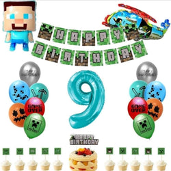 41 Pieces Minecraft Gaming Party Balloons with Age Number Balloon and Birthday Cake/Banner Decor Gamer Party Favors - Queen of the Castle Emporium