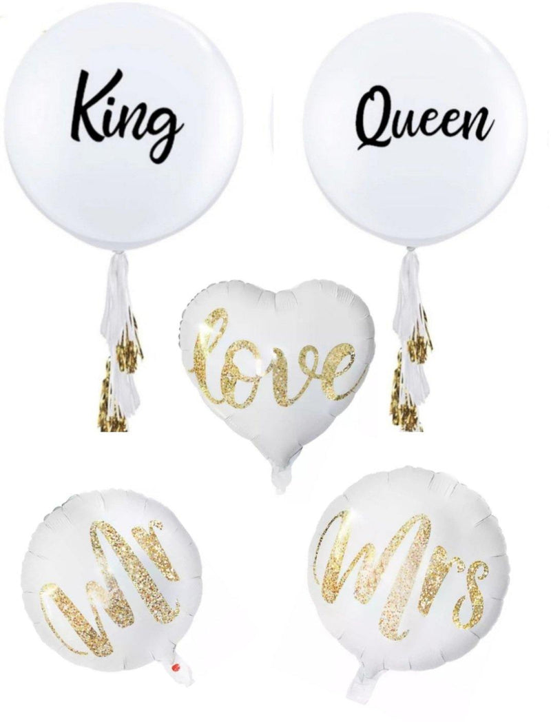King and Queen plus Mr, Mrs and Love Balloons - Queen of the Castle Emporium