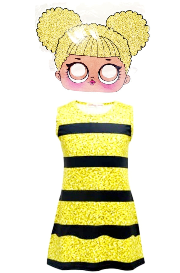 Queen Bee Dress with Felt Mask size 7/8