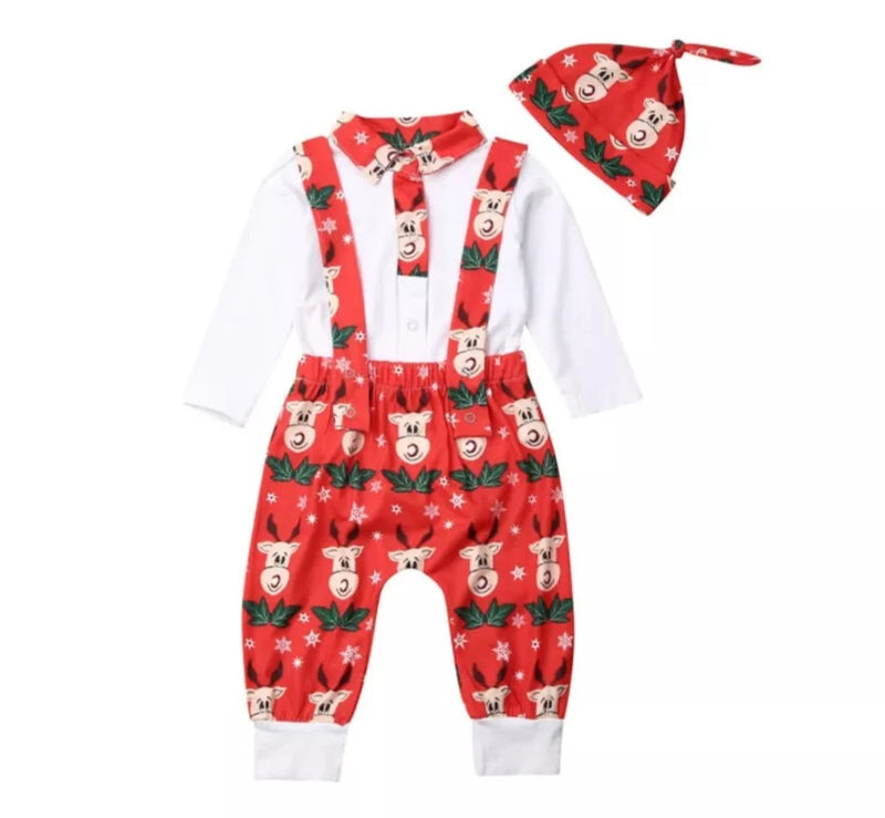 Christmas Outfit Dress up 3PCS Newborn Baby Girl Boy Romper Elk Pants Hat Xmas Outfits Set For The Holidays