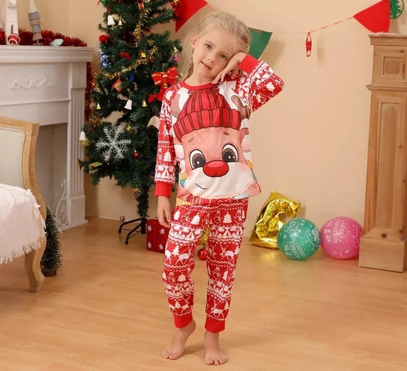 Christmas Matching Family Pajamas Set, Mom, Dad, Kids and Pet Outfit Reindeer Design Winter Pajamas