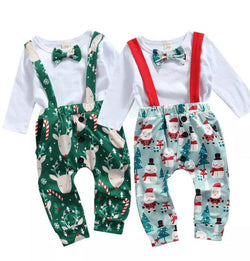 Newborn Baby Boy Girl Christmas 2Pcs Clothing Set Long Sleeve Solid Romper Long Pants Outfit