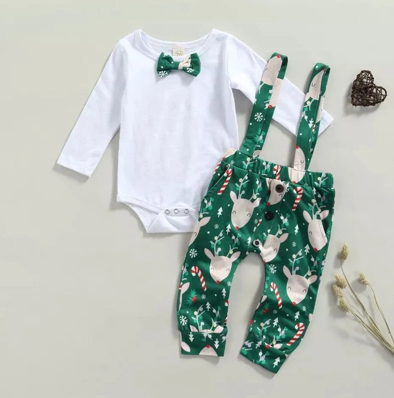 Newborn Baby Boy Girl Christmas 2Pcs Clothing Set Long Sleeve Solid Romper Long Pants Outfit