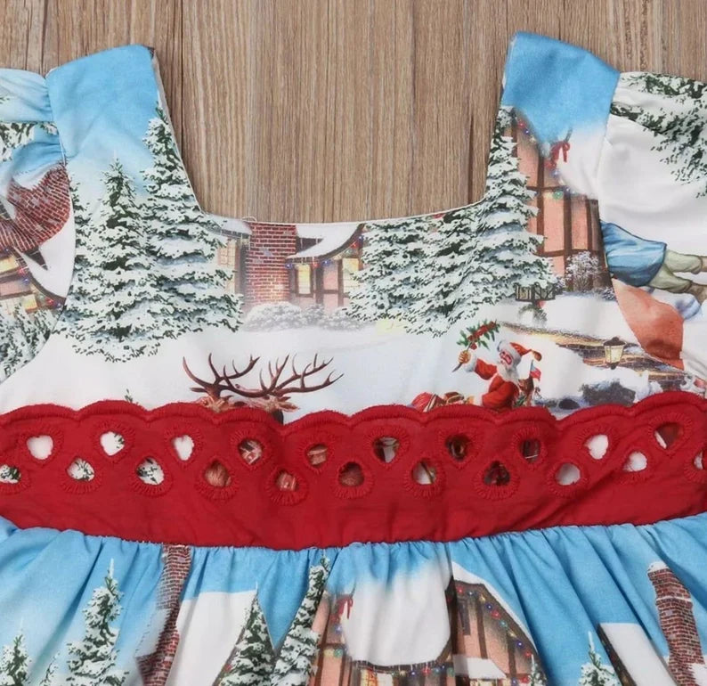 Christmas Princess Dress Toddler Kid Baby Girl Dress XMAS Flared Party Santa Snow Oversized Bow Tutu Clothes Outfit