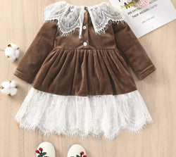Children Dress Girl Winter Red Velvet Dress Lace Patchwork Party Elegant Adorable Girls Christmas Outfit