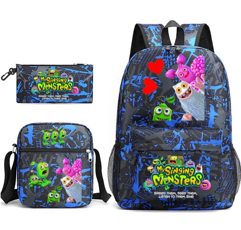 My Singing Monsters Backpack Cartoon karaoke Character Pencil Bag Boy Girl Schoolbag Large Capacity Outdoor Shoulders Bag 3pcs set