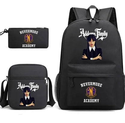 Wednesday Addams Enid School Bag Backpack Shoulder Bag Pencil Case Backpack Three-piece Set Zipper Shoulders