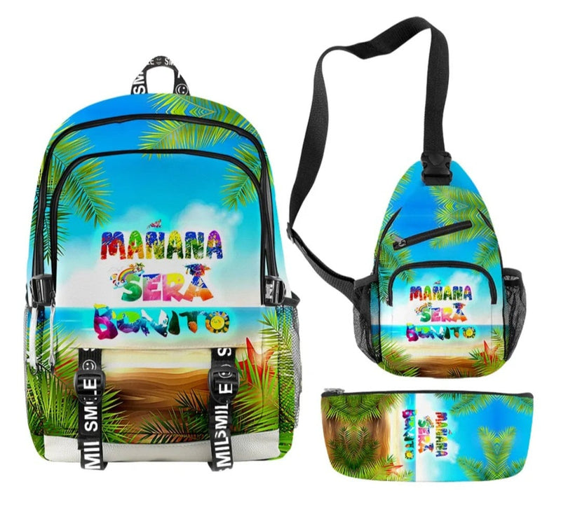 Manana Sera BonitoI 3pcs/Set Backpack 3D Print Oxford Waterproof Notebook multifunction Backpacks Chest Bags Pencil Case
