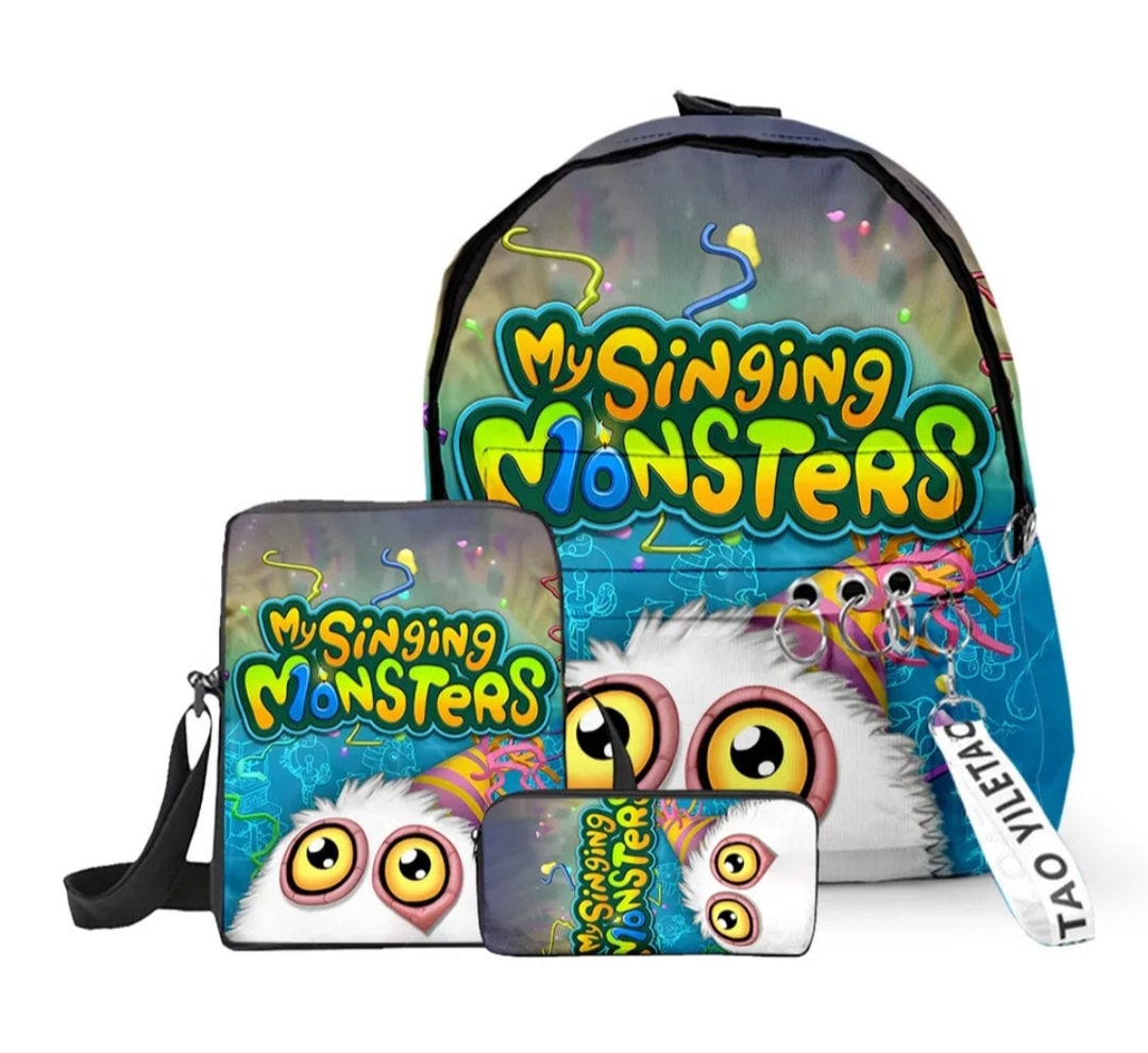 3pcs/set My Singing Monsters Backpack Boys Girls Primary Middle School Students Schoolbag Cross body Bag Travel Laptop Bag