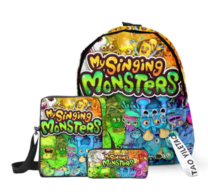 3pcs/set My Singing Monsters Backpack Boys Girls Primary Middle School Students Schoolbag Cross body Bag Travel Laptop Bag