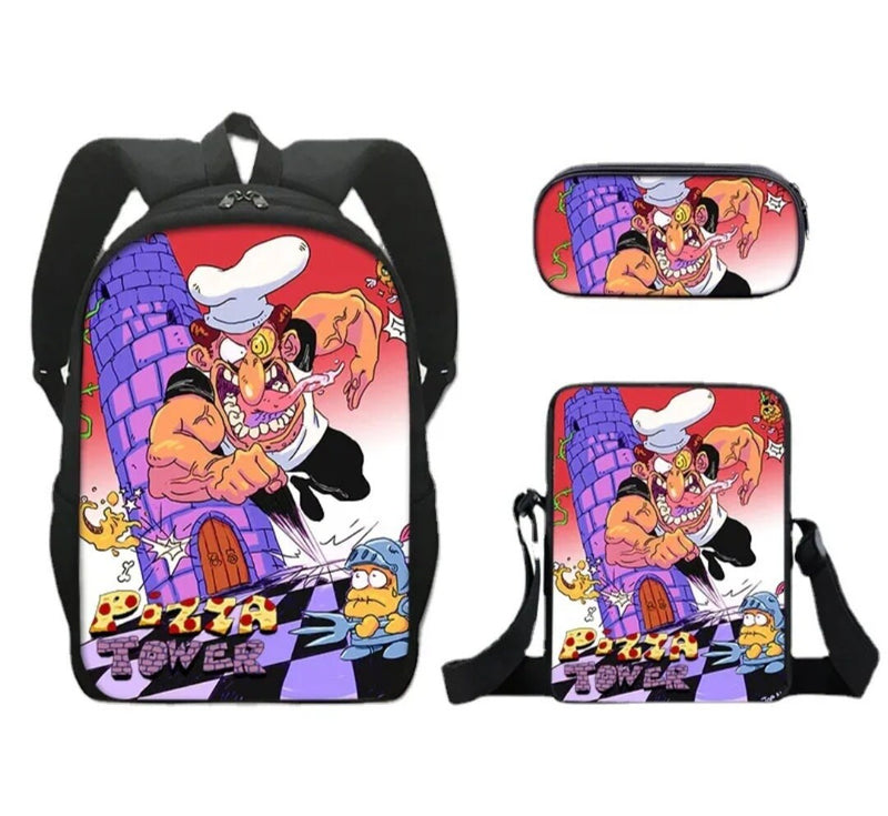 Creative Fashion Funny Pizza Tower 3D Print 3pcs/Set pupil School Bags Laptop Daypack Backpack Inclined shoulder bag Pencil Case