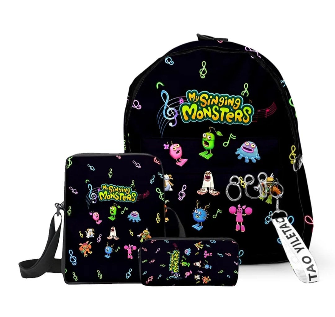 3pcs/set My Singing Monsters Backpack Boys Girls Primary Middle School Students Schoolbag Cross body Bag Travel Laptop Bag