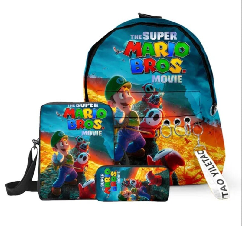 Mario 3D Super Mario Brothers Three-piece School Bag Student Backpack Backpack Shoulder Bag Pencil Case Children&#39;s Gifts